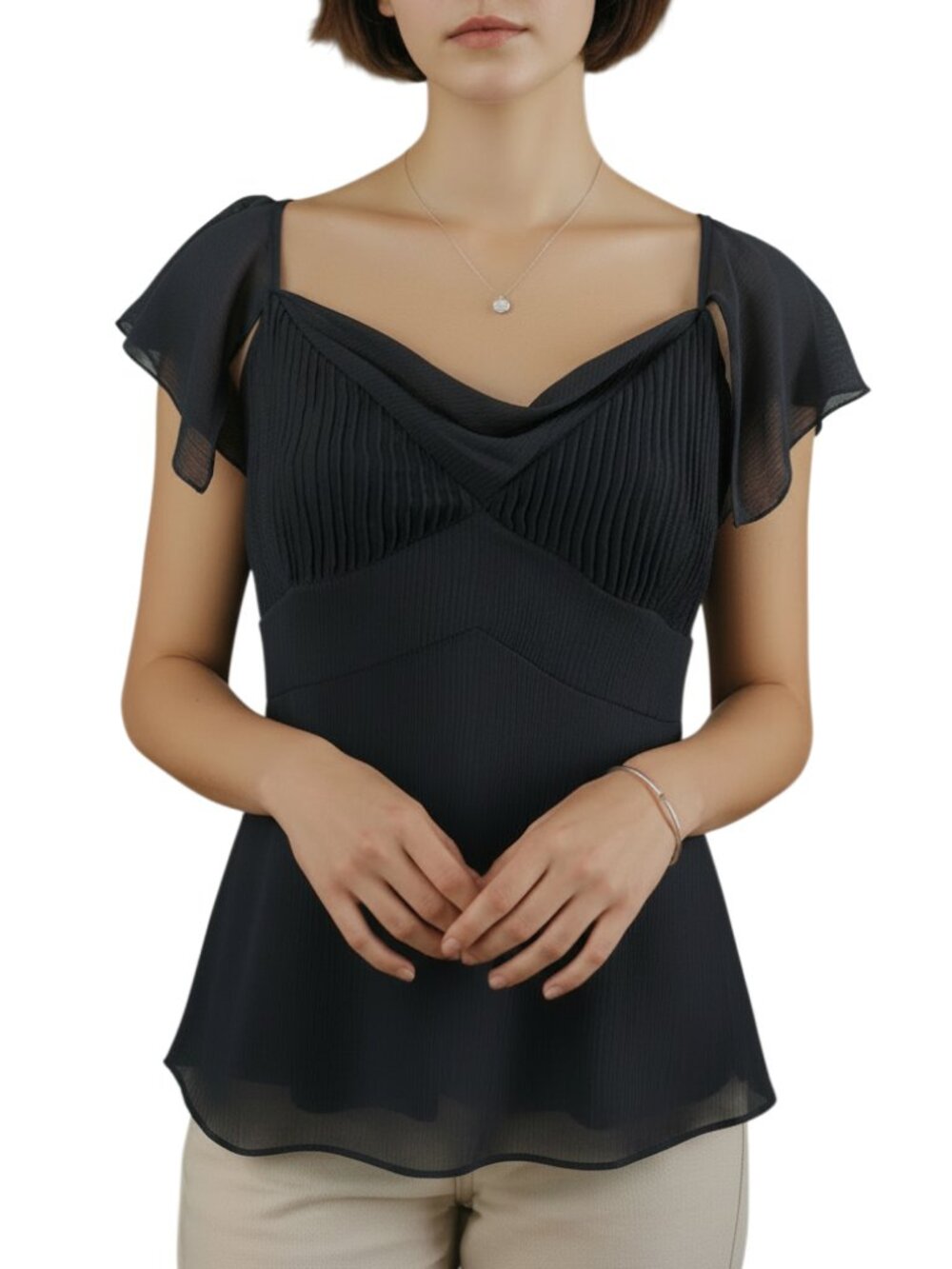 Candela V-Neck Flutter Cap Sleeve Blouse